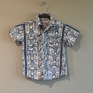 Kids Floral Button Down Shirt - Blue and White